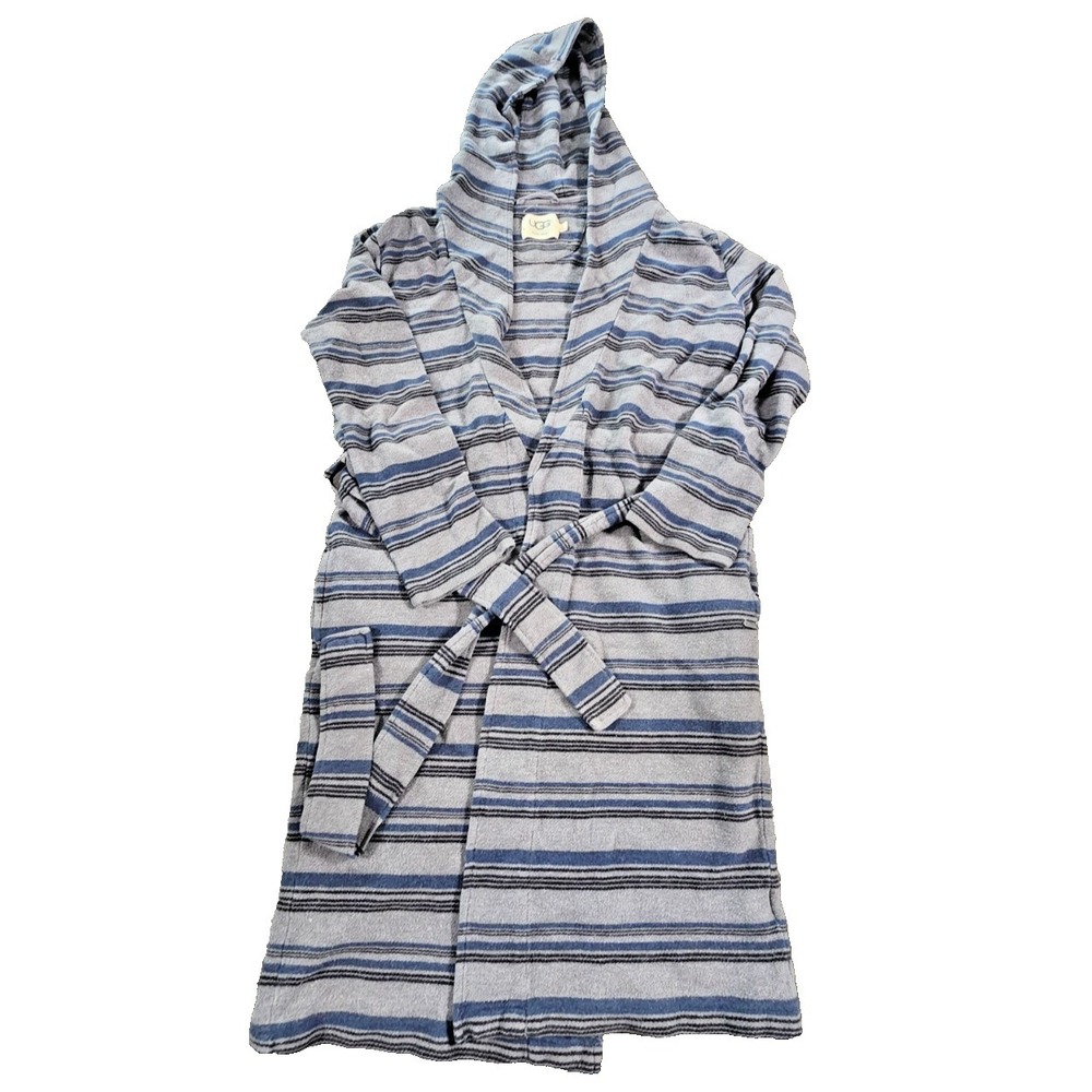 UGG For Men‎ Striped Hooded Robe Grey Blue Knit Loungewear Size Small